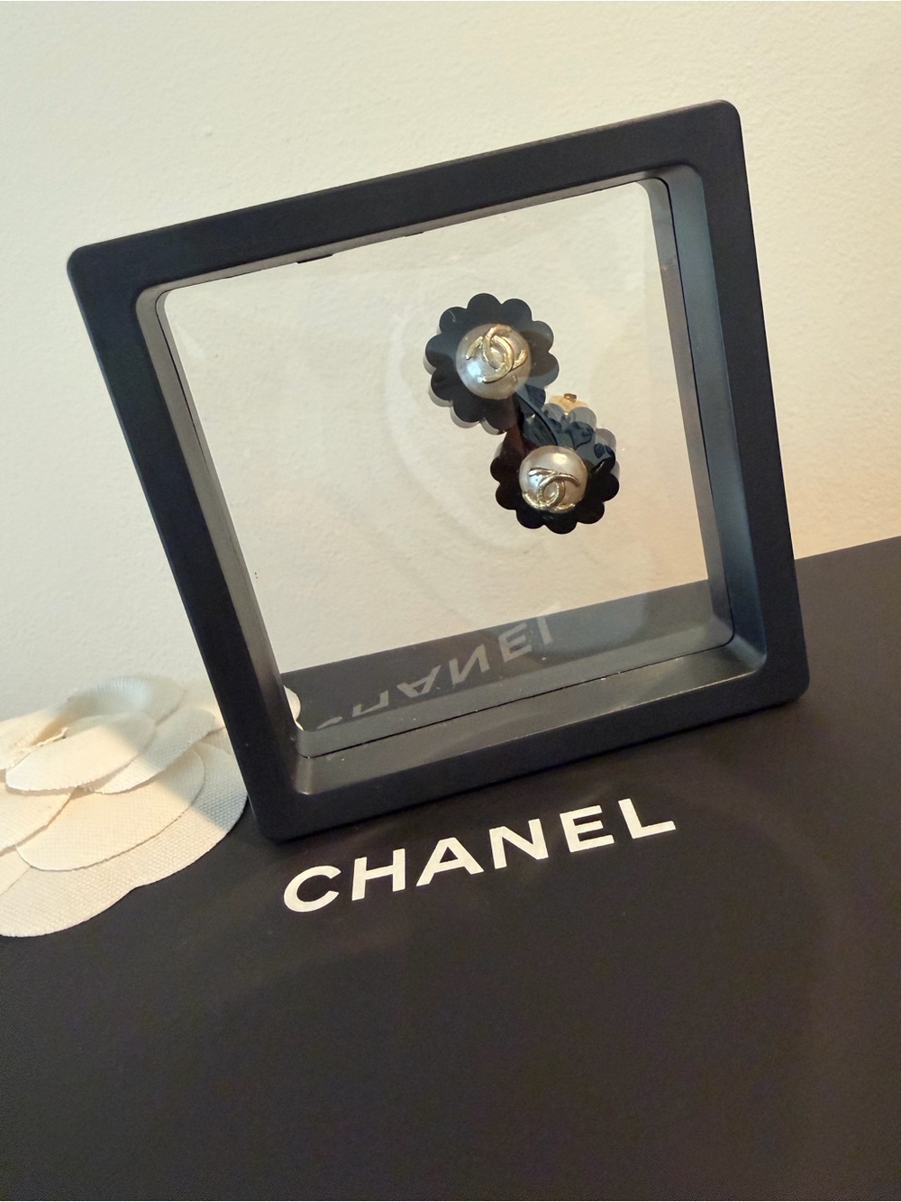 CHANEL Gold and Black Camellia Button Earrings